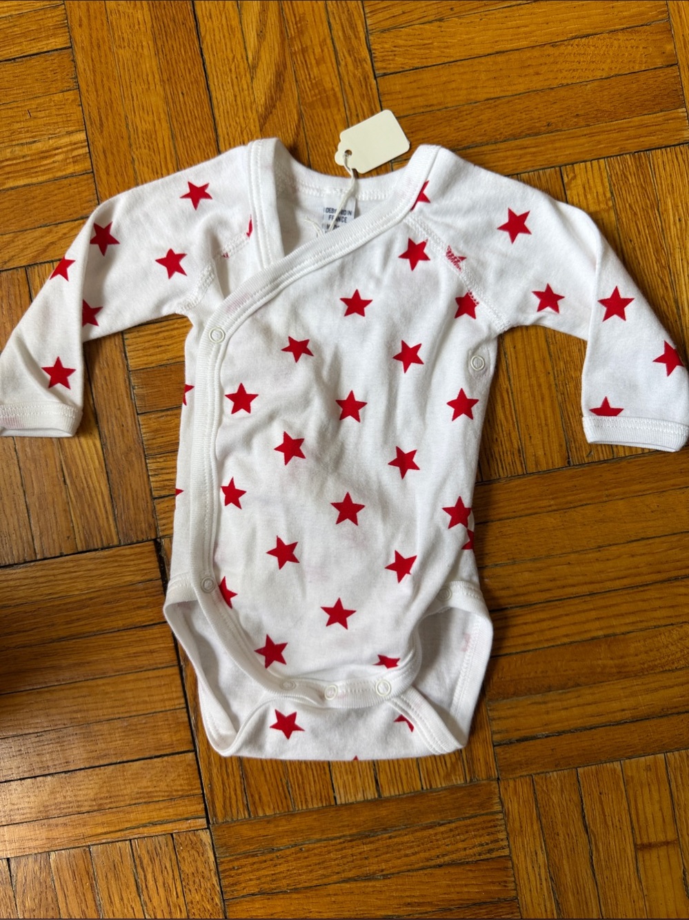 Petit Bateau White Bodysuit with Red Star Print size newborn nwt